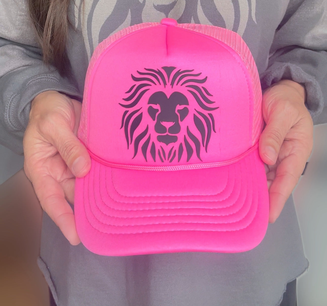 Lion Head "He is Holy" Hot Pink Trucker Hat